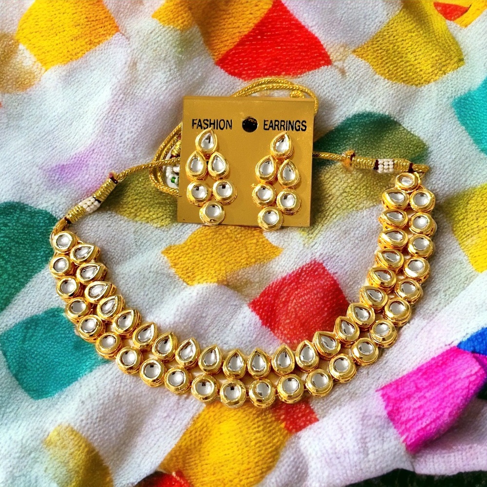 Polki Diamond Necklace Set-Adjustable Meenakari Kundan Necklace- NEW